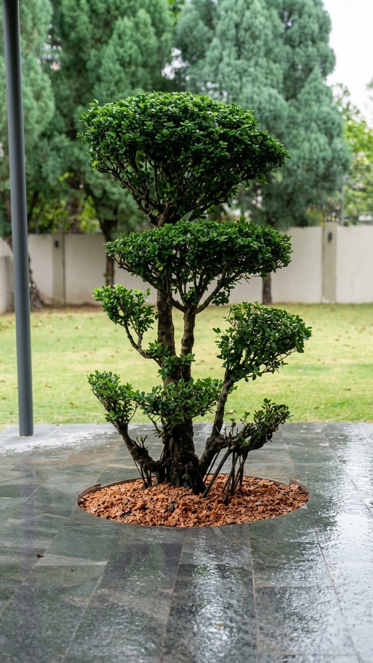 A topiary tree set into the porch (Porch)